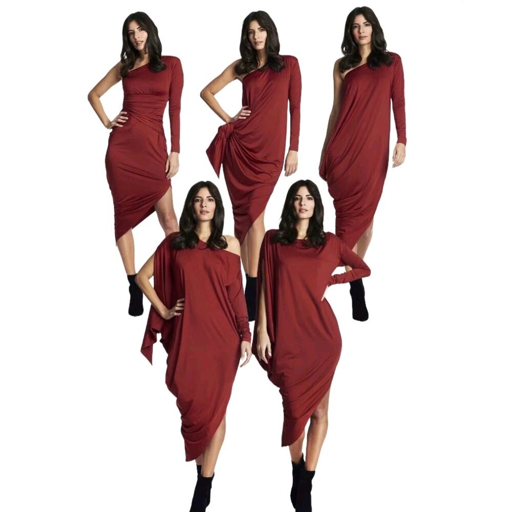 Coldesina NWT Jenny Convertible Asymmetrical Dress Stretchy Red 5 Ways Size 1X